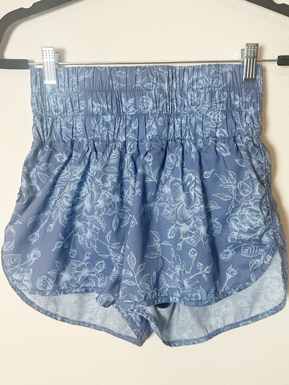 Popflex Running Shorts High Waisted Lined Blue Floral Print Small
